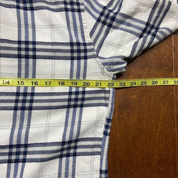 American Eagle Outfitters Vtg Cream Navy Button Front Flannel Shirt Men's Large - Picture 7 of 8